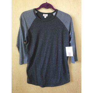 LuLaRoe Gray and Blue Polka Dot Blouse